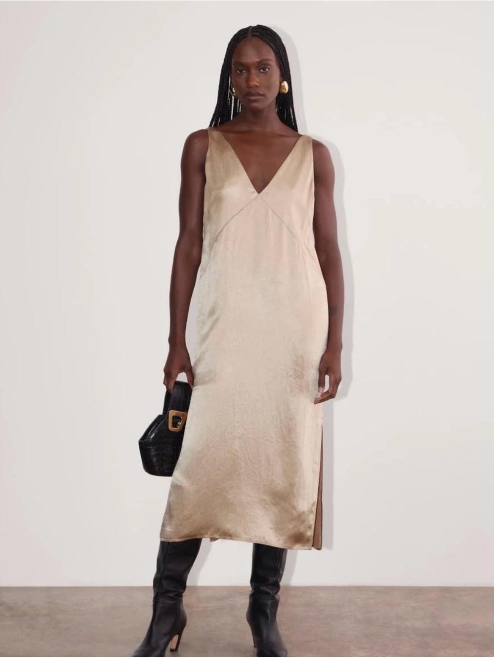 Everlane Satin V-Neck Slip Maxi Dress - Rose Gold NWT